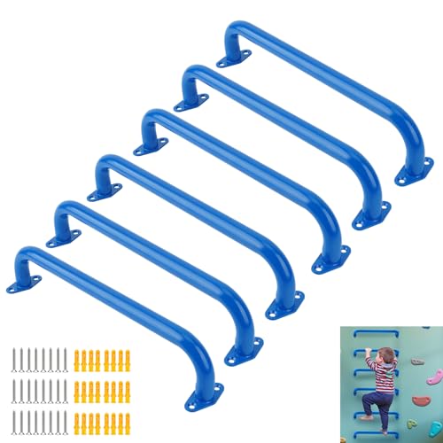 BiJun17 inch Metal Playground Handles,Monkey Bars Indoor Heavy Duty Ceiling Grab Bars for Indoor Outdoor Playgrounds Climbing Frames,Treehouses and Wall ladders (Blue Set of 6)