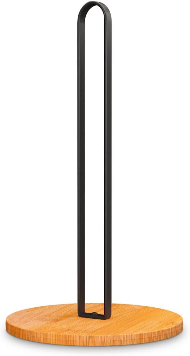 Paper Towel Holder - Wooden Paper Towel Holder with Non-Slip Wood Base, Minimalist Modern Style, Countertop Paper Towel Dispenser for Kitchen, Home, Office - Black Paper Towel Stand by Bambüsi