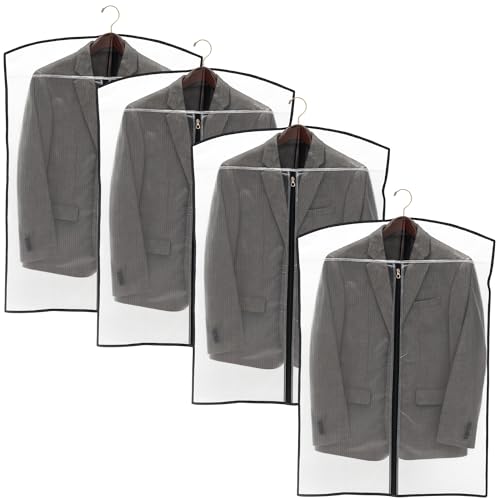 Image of Coat Cover | Foldable Rexin Blazer & Suit Cover with Zipper | Transparent Garment Bag for Wardrobe Storage | Dust & Moisture Protection Clothing Organizer - Set of 4 | Height-36 inch
