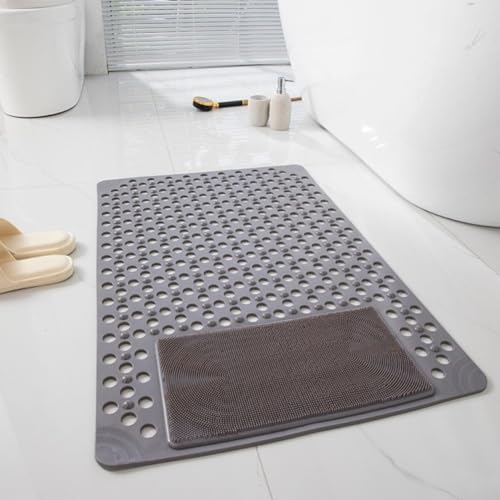 ZAMETTER Alfombrilla de ducha antideslizante para baño con TPE, masaje Surf ace, ventosas seguras, grandes agujeros de drenaje para un drenaje rápido del agua, lavable a máquina, proporciona comodidad