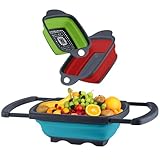 QiMH Collapsible Colanders Set of 3, 4 Quart Colander, 4 Quart Folding Basin, and 6 Quart(1.5 gal) Over the Sink Extendable Colander, Space-saving Silicone Kitchen Foldable Food Strainer