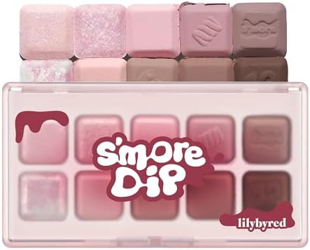 lilybyred Mood Keyboard | 10-Shade Korean Eyeshadow Palette, Highly Pigmented, Matte, Shimmer & Jelly Glitter, Smooth. Blendable, Long-Lasting, Dome-Shaped Design, 0.38 oz. (12 Strawberry Chip Smore)