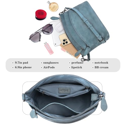 Image of HESHE Leather Crossbody Bags for Women Vintage Shoulder Handbag for Travel | Multi Pockets,Adjustable Straps,Retro Cross body Bag Designer Medium Handbag Ladies Casual Hobo Satchel Purse for Daily Use