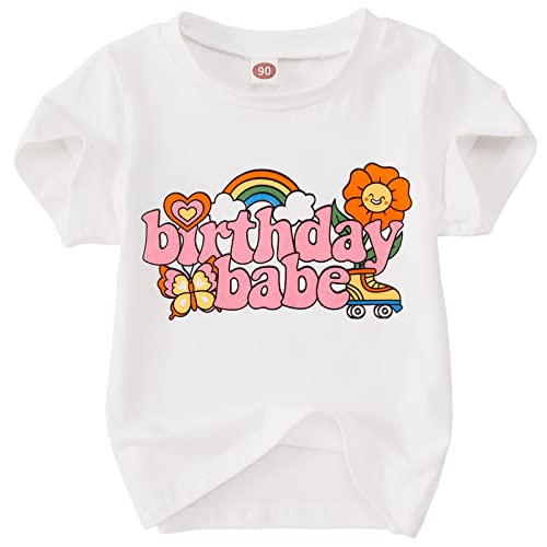 Image of AG AGUU Rainbow Birthday Girl Shirt for Baby Toddler Girls Birthday Babe Tee Outfit Gifts Party T-Shirt Tops