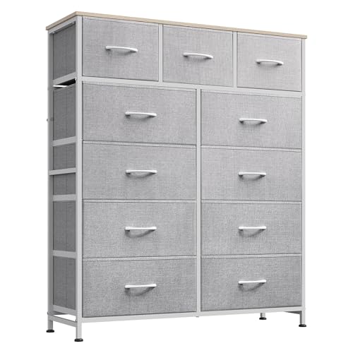 Image of WLIVE Tall Dresser for Bedroom, Fabric Dressers Storage Tower, Dresser & Chest of Drawers Organizer Unit with 11 Drawers, Storage Cabinet, Hallway, Closets, Steel Frame, Wood Top, Light Grey