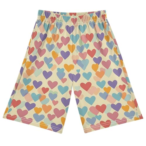 ALAZA Heart Colorful Cartoon Pajama Shorts Sleep Shorts Pant Lounge Pajama Bottoms Elastic Waist with Pockets