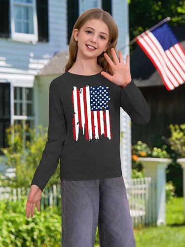 Image of Ithalt 4th of July Outfit Kids Girls American T Shirt USA T-Shirt Fourth of July Tops Patriotic Long Sleeve Tops