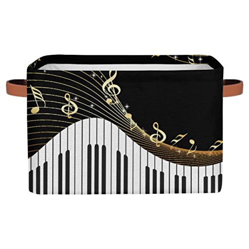 Piano Music Note Storage Basket Collapsible Storage Bins Large Fabric Organizer Storage Cubes Foldabe Storage Box with Handle for Shelf Home Closet Organziers