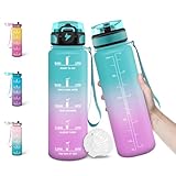 Motswedi Botella Agua, 500ML Libre de BPA, Cantimplora Plastico, Diseño de Cerradura a Prueba de Fugas, Botella de Agua, Con Marca de Tiempo, Para Parque, Vida Diaria, Deportes - Verde&polvo