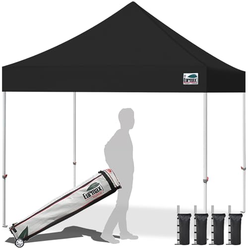 Eurmax USA 10x10ft Pop Up Canopy,Commercial Instant Tent for Outdoor Events,Patented No-Tip Rolling Storage Bag with 4 Sandbags,UV & Water Resistant,Heavy Duty Portable Shelter Gazebo,Black