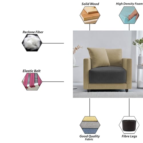 Image of Casaliving Dominic 1 Seater Sofa Set for Living Room (Cream Black Fabric) Premium Fabric Sofa