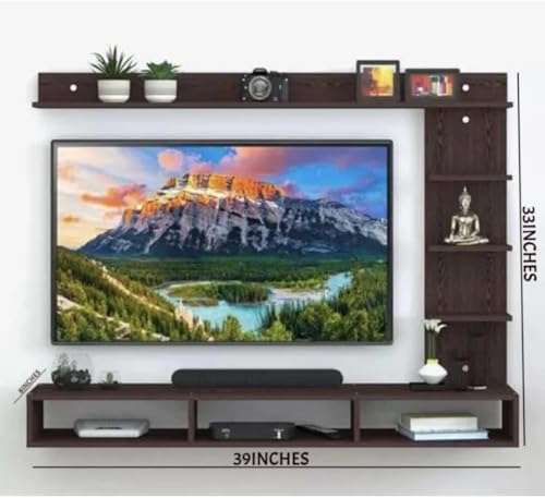 Image of Modern Floating TV Wall Mount Entertainment Unit, Full Brown Ideal for 24, 32, 48, inch TVs