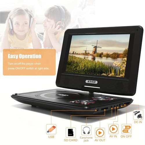Image of 11.5 inch Portable DVD Player with 9.5 inch Swivel Screen, 5-Hours Rechargeable Battery,Car DVD Player,Support CD /DVD /SD Card /USB,Regions Free,Dual Speakers, Black
