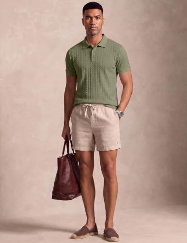 Image of JMIERR Men's Cable Knit Polo Shirts Elasticity Short Sleeve | Men's cable knit polo shirt with elasticity, machine wash, short sleeve, breathable textured knit for spring summer