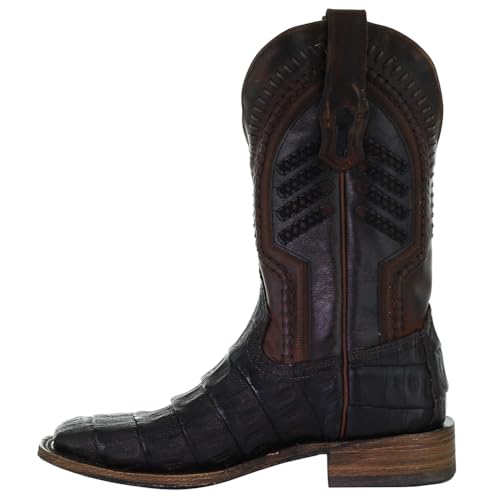 CORRAL MEN'S OIL BROWN CAIMAN EMBROIDERY & WOVEN SHAFT SQ. TOE, LEATHER SOLE, WESTERN A38784