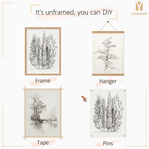 Rustic Modern Farmhouse Drawing Wall Art Decor - French Country Kitchen Etching Print Poster - Mid Century Victoria Pictures Bathroom - Aesthetic Vintage - Windmill Forest Woodland Botanical Sketch #TOP6