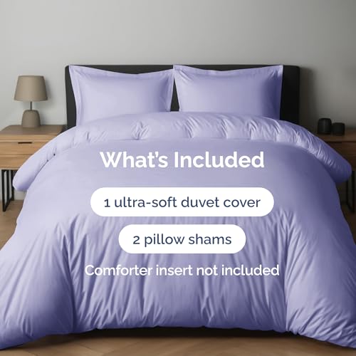 Image of Duvet Cover King Size Set - Extra Soft King Duvet Cover 104 inch x 90 inch with 2 Pillow Shams for Women, Men, Kids & Teens - Hotel Luxury, Easy-Care w / Zipper Closures & Ties - Comfy & Breathable (Lavender)