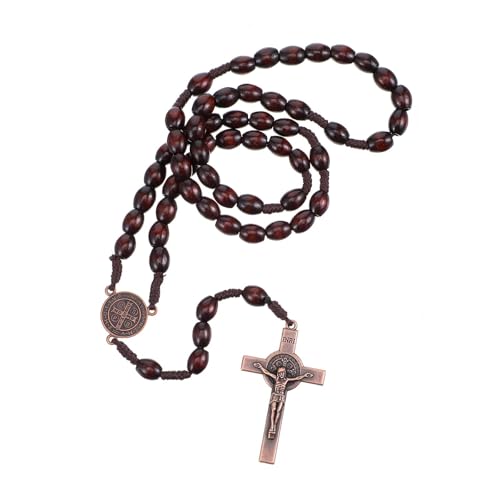 Wanmu Handgefertigte Rosenkranz aus Ahorn mit katholischer NR-Medaille, Rosenkranzperlen mit Metallkreuz, Katholische Rosenkranzkette für Gebet und Andacht (Kaffeebraun)