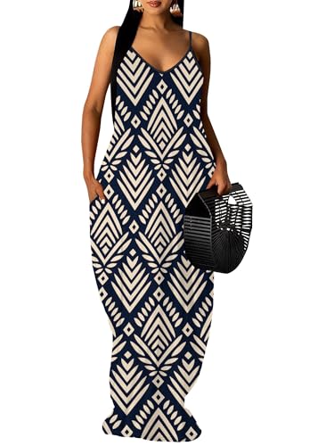 Image of SUZONANA Women's Plus Size Summer Dresses Spaghetti Print Midi Dresses Long Loose Sundresses