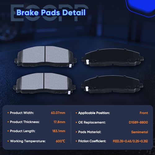 Image of ECCPP 8pcs Ceramic Disc Brake Pads Kits For Dodge For Grand Caravan 12-16 | Front Rear Brake Pads Kits For Chrysler For Town Country 12-16,For Dodge For Journey 12-16,For Ram For C /V 12-15,For Routan