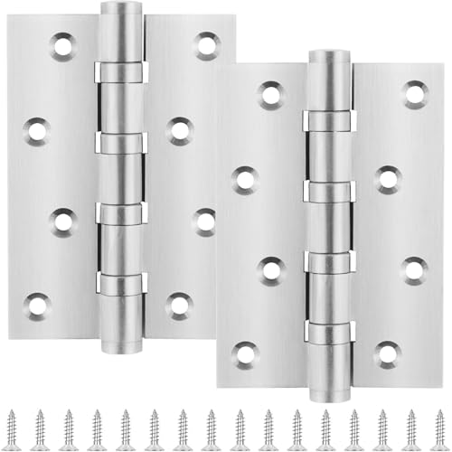 BGOBTY Charniere Porte Placard,2 pcs Charnière Inox,charnières à roulement à billes robustes,charniere porte lourde,avec vis,adaptée aux portes en bois,portails de jardin extérieurs (Argent)
