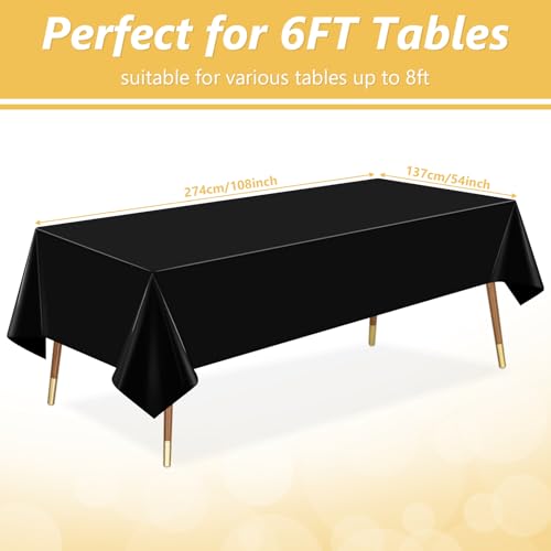 Image of LANLISA 3 Pack Plastic Table Cloth Disposable, Black Table Cloth for Rectangle Table, 54 x 108 Inch Disposable Tablecloth for Party, Plastic Table Cover