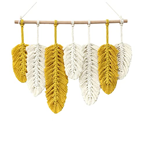 Fmbk666 Macrame Wall Hanging, Handmade Leaf Feather Tapestry, Woven Boho Decor, Cotton Ornaments For Wedding Living Room Bedroom Home Decoration #TOP30