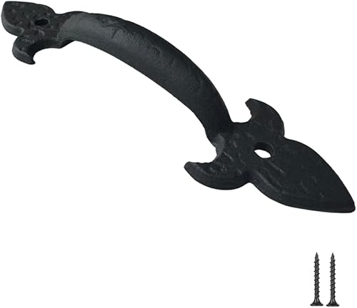 Manija de puerta de hierro fundido martillado de 8 pulgadas, tirador de puerta de granero resistente que llama la atención, agarre negro rústico