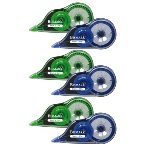Bismark - Tipex Cinta Correctora Blanca, 5 Mm X 12 Metros, Set Cintas Correctoras Ideal Para Material Escolar Y Papeleria Oficina, Útil Para Borrar Y Escribir De Inmediato Pack De 6
