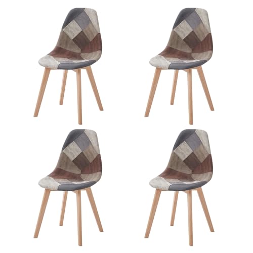 GrandCA HOME 4er Set Stühle mit Sitzkissen aus Patchwork-Stoff, Esszimmerstühle mit Holzbeinen aus Metall für Wohnzimmer, Esszimmer und Küche, Braun GrandCA HOME 4er Set Stühle mit Sitzkissen aus Patchwork-Stoff, Esszimmerstühle mit Holzbeinen aus Metall für Wohnzimmer, Esszimmer und Küche, Braun