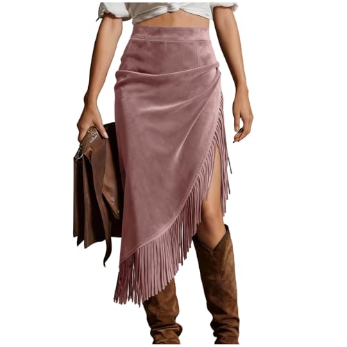 TANGNADE Fringe Skirts for Women - High Waisted Asymmetrical Slit