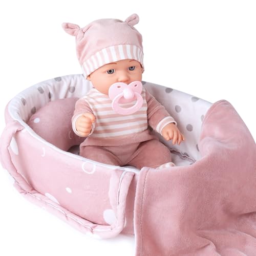 Enjoyin 12'' Baby Doll Playset with Washable Doll Accessories Includes Carrier Bassinet Bed, Pacifier, Blanket, and Pillow, First Baby Dolls for Toddlers 36 Months and Up