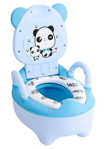 Qztuoryベビー オマル トイレ 便座 パンダ柄 可愛い ブラシ付き キーズ 男女兼用 子供 洋式トイレ ソフトクッション 滑り止め 子供用便座男性ベビートイレ女性 1-6 歳漫画ベビートイレ子供小便器引き出しタイプ (ブルー)