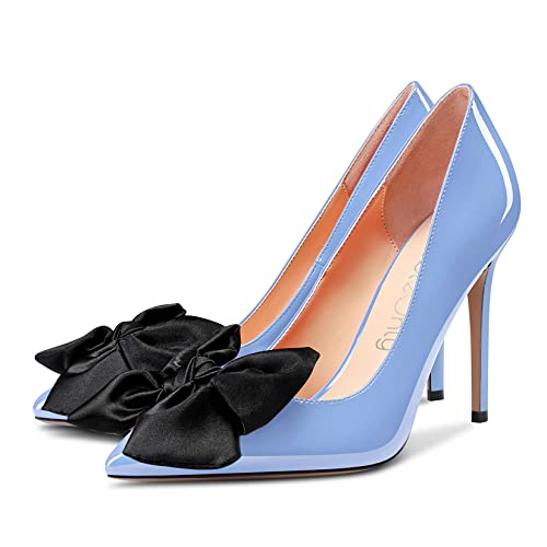 NobleOnly Women Stiletto High Heel Pointed Toe Bow-Knot Pumps Slip-on Wedding Party Shoes 3.9 Inches Heels4