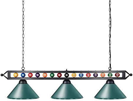 Wellmet 59" Pool Table Light, 3 Lights Hanging Pool Table Lighting, Adjustable Billiard Lights for 7ft 8ft 9ft Pool Billiard Table, Bar Table, Green