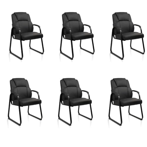 Image of CLATINA Leather Guest Chair with Padded Arm Rest for Reception Meeting Conference and Waiting Room Side Office Home Black with Sled Base 6 Pack