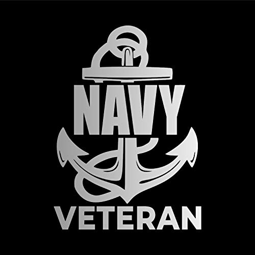 Image of Navy Veteran Anchor [Pick Color /Size] Vinyl Decal Sticker for Laptop /Car /Truck /Window /Bumper (5in x 3.6in, Silver)