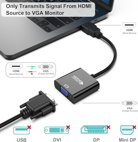Image of HDMI to VGA Adapter (1080P Full HD, Gold-Plated) with Audio Cable - HDMI Male to VGA Female Converter for Laptop, PC, Projector, Monitor, HDTV (Black)