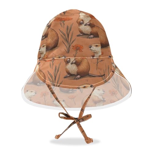 Cartoon Beaver Terracotta Kids Sunhat Baby Boys' Summer Hats Baby Girls UPF 50+ Protection Wide Brim Traveling Camping Hat