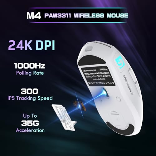 Image of ATTACK SHARK x MAMBASNAKE M4 Wireless Gaming Mouse, 24000 Adjustable DPI PAW3311 Optical Sensor, Programmed Buttons, 52g Lightweight Ergonomic Computer Mice 2.4G /BT /USB-C for PC /Mac-White