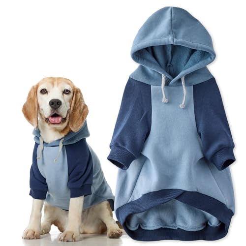 Pet Passion Rocky II - The Extra Comfy Hoodie Organic Cotton and Recycled Poly Dog Hoodie Pet Coat Sweater for Small Medium Large Dogs Navy Color Block XXX-Small (up to 5lbs)
