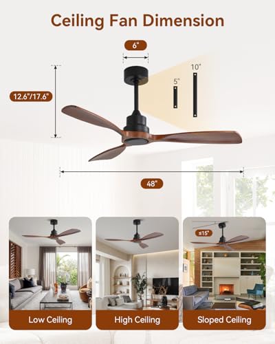 Image of Sofucor 48 Inch Smart Wood Ceiling Fan No Light, Alexa /App /Remote Control