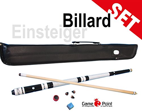 GamePoint Billard - Sparset: Pool Queue WinEver inkl. Tasche, Kreide, Trimmer und Ersatzschraubleder, 3-tlg. mit ca. 12mm Schraubleder