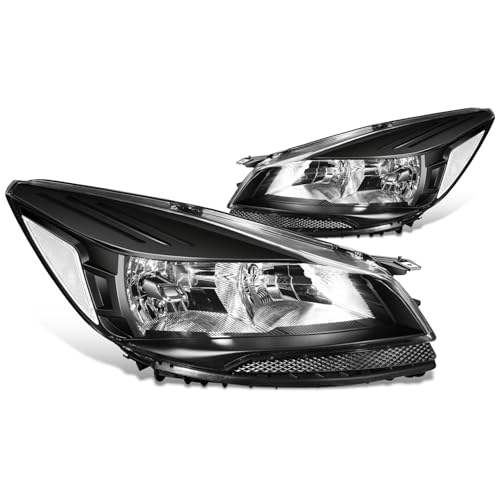 DNA MOTORING Headlight Assembly Compatible With 2013-2016 Ford Escape Driver & Passenger Side Black/Clear HL-OH-FESC13-BK-CL1