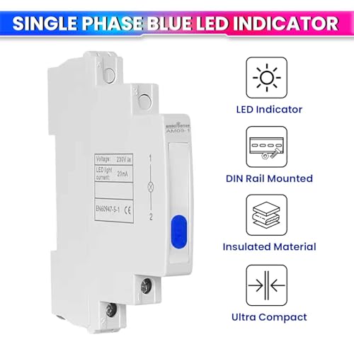 Image of amiciSense Ultra-Compact 230VAC Phase Indicator - Only 1cm Wide, Blue LED Indicator for Quick & Accurate Phase Monitoring