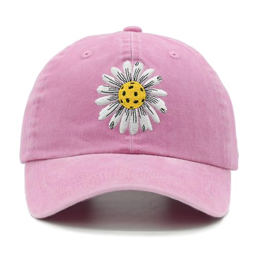 Kids Pickleball Hat for Toddler Girls Ages 2-6, Embroidered Adjustable Vintage Washed Baseball Cap, Pink