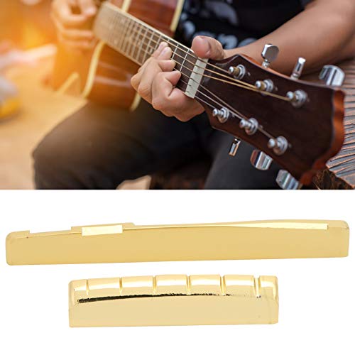 Guitar Nut and Saddle Set, Metal Acoustic Brass, 6 String Musical Instrument Accessories Acoustic Guitar Brass Nut and Saddle Gold Plated for Acoustic Folk Guitar (Upper pillow