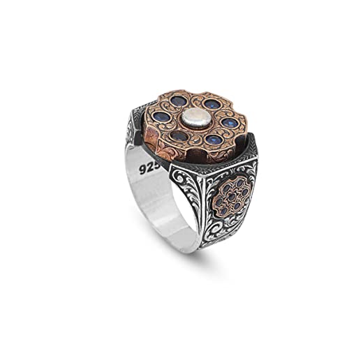 Jewellery Pit - Saphir bleu, micro pierre, anneau rotatif: Bague en pierre précieuse, 925 bague en argent sterling pour hommes - Millésime, Fait main avec...