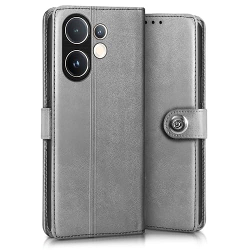 Image of WOW IMAGINE Shock Proof Flip Cover Back Case for Vivo V60 5G | V60e 5G | Vivo T4 Pro 5G (Magnetic Button Flip Case | Wallet Pockets & Stand | Leather Finish | Stone Grey)