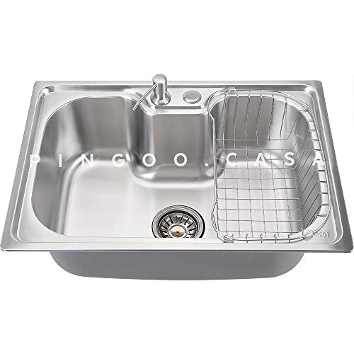 Pingoo.Casa, Kit Cuba para Cozinha com Acessórios e Sifão, Gourmet, Aço Inox, Carajás, Prata